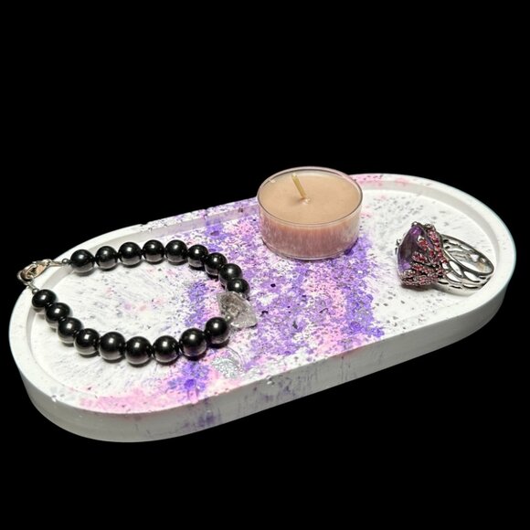 White and Purple Eco Resin Vanity Tray | Jewelry Tray | Trinket Tray - Picture 2 of 2